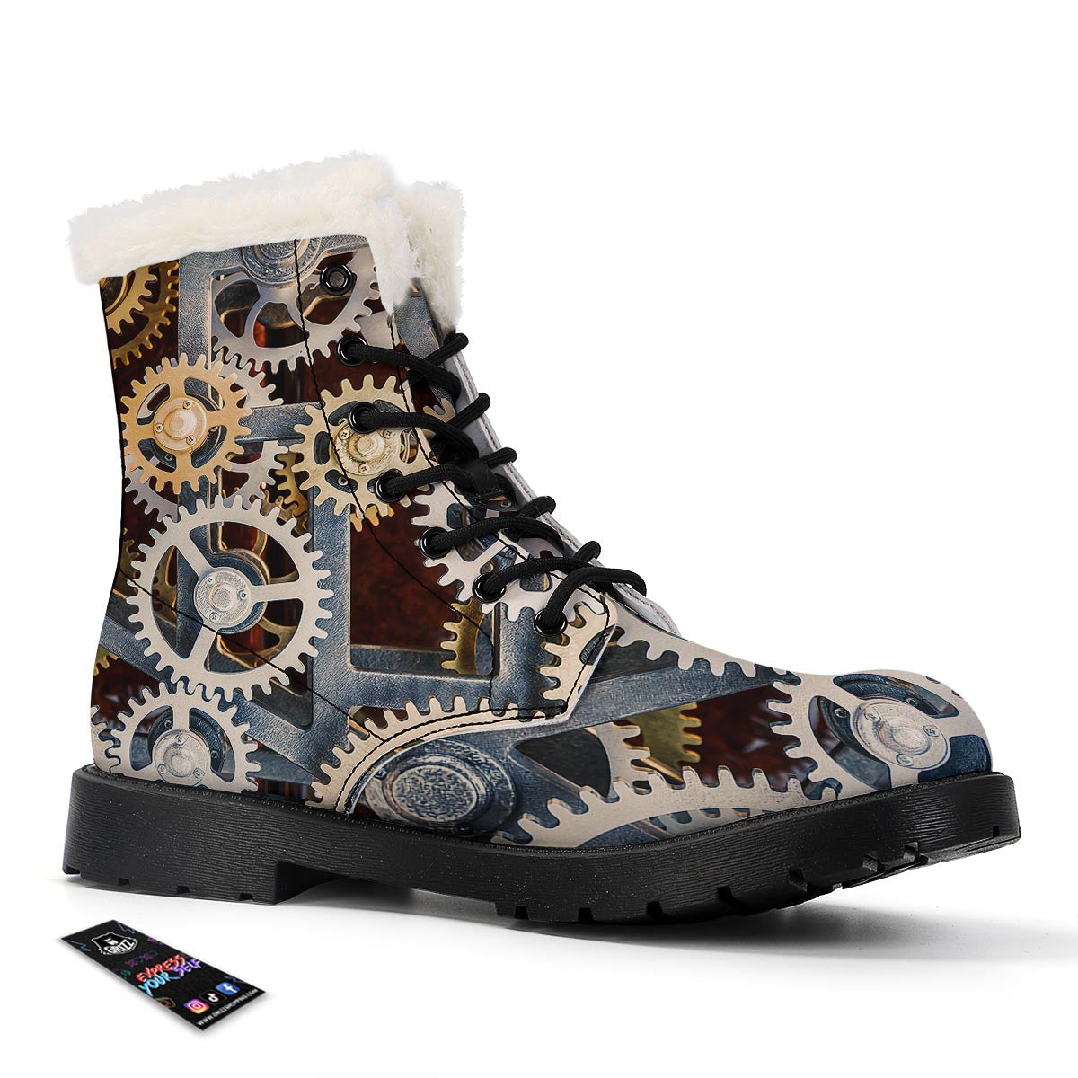 Cogs And Steampunk Gears Print Winter Boots-grizzshop