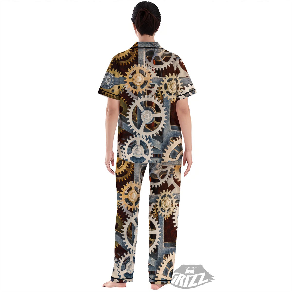 Cogs And Steampunk Gears Print Women's Pajamas Set-grizzshop