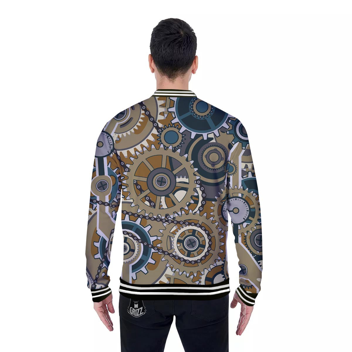 Cogwheels Steampunk Print Baseball Jacket-grizzshop
