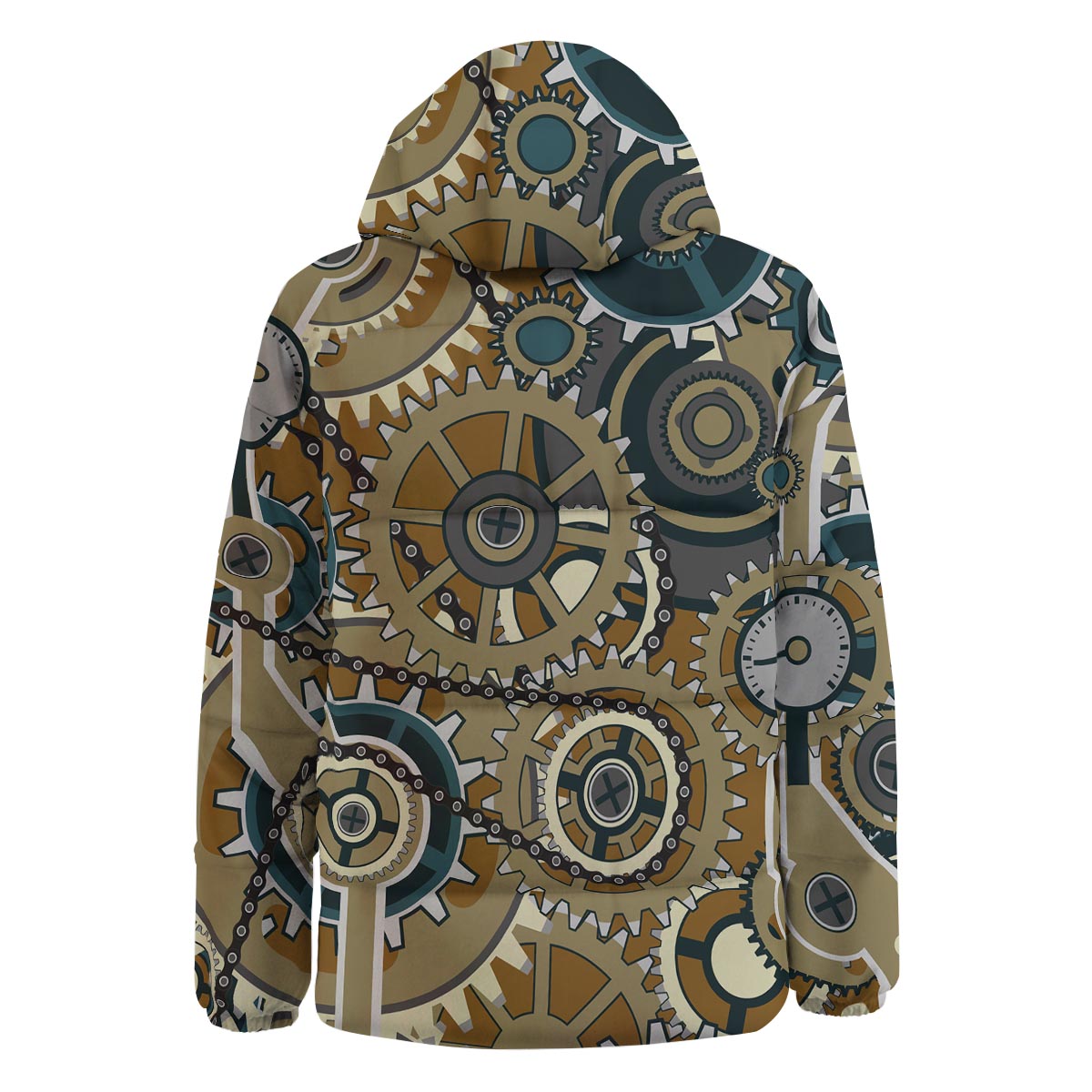 Cogwheels Steampunk Print Down Jacket-grizzshop