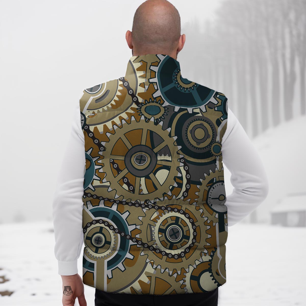Cogwheels Steampunk Print Down Vest