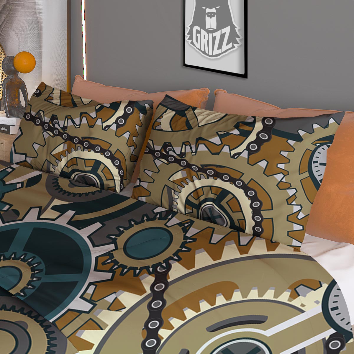 Cogwheels Steampunk Print Duvet Cover Bedding Set