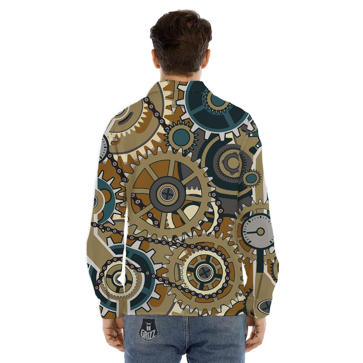 Cogwheels Steampunk Print Men's Dress Shirts-grizzshop