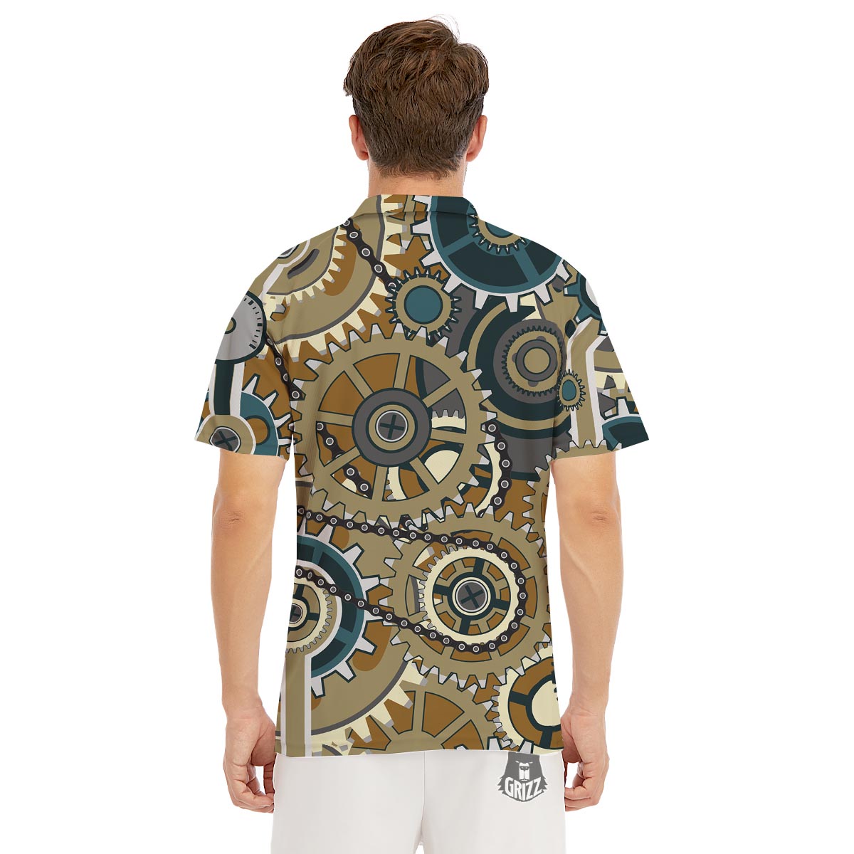 Cogwheels Steampunk Print Men's Golf Shirts-grizzshop