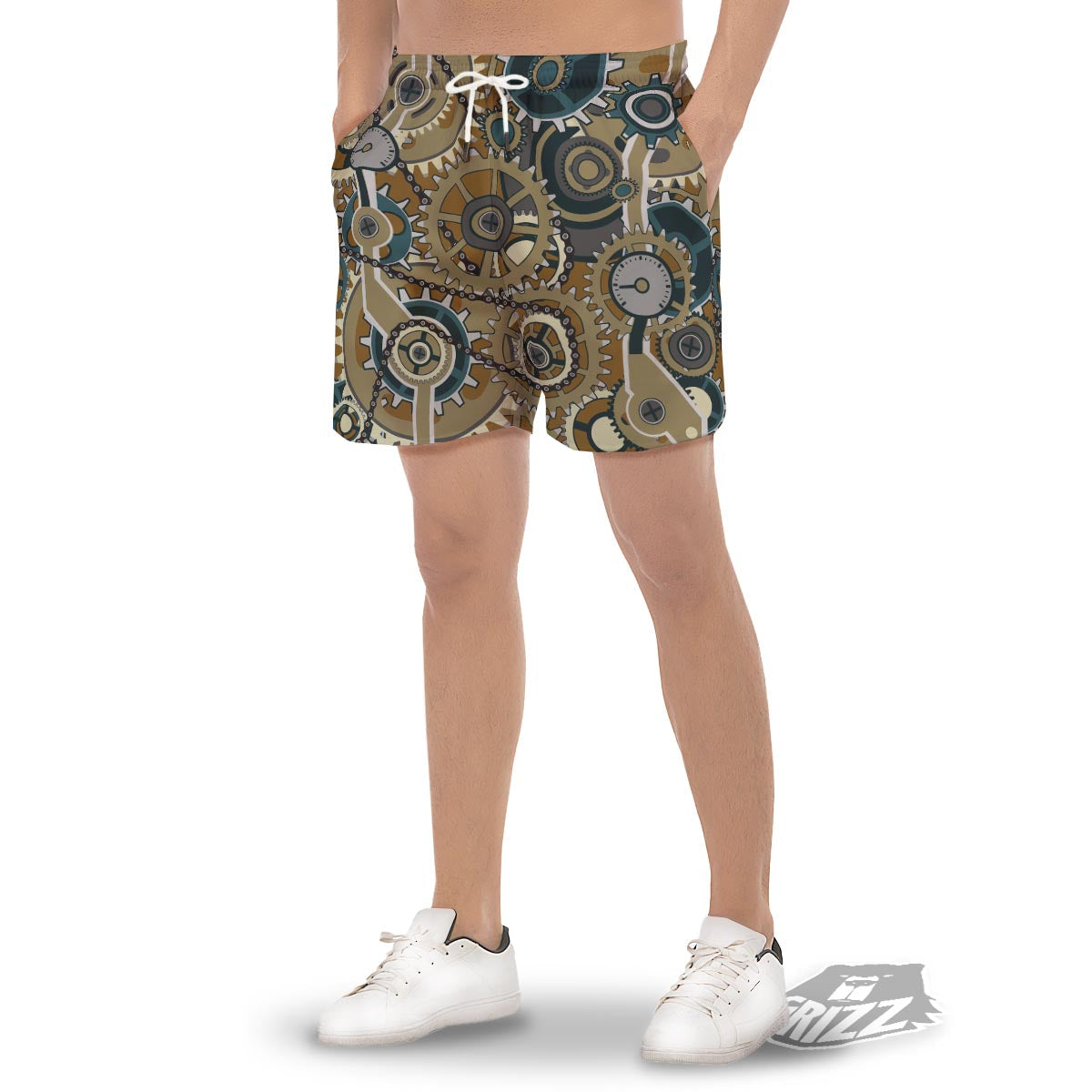 Cogwheels Steampunk Print Men's Gym Shorts-grizzshop