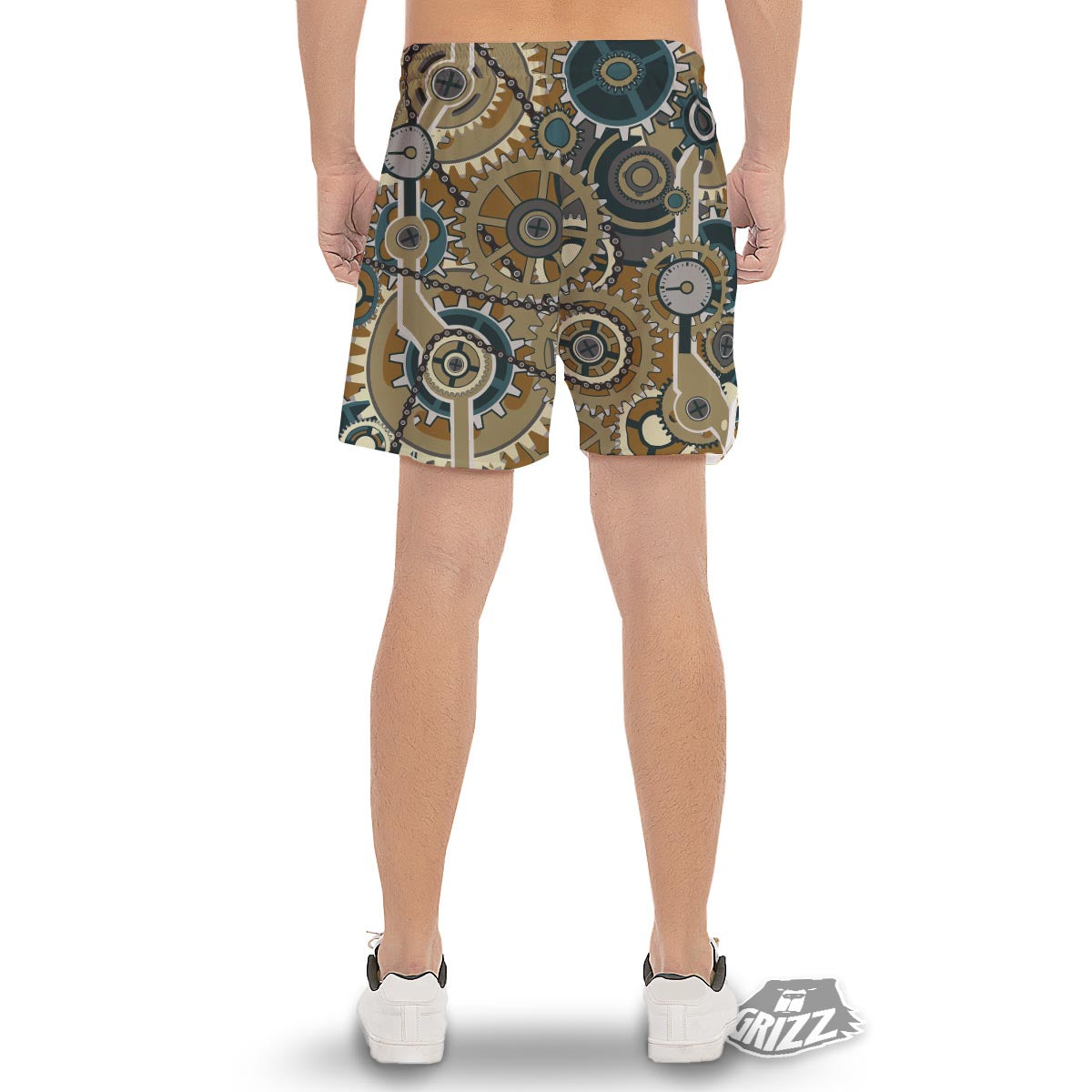 Cogwheels Steampunk Print Men's Gym Shorts-grizzshop