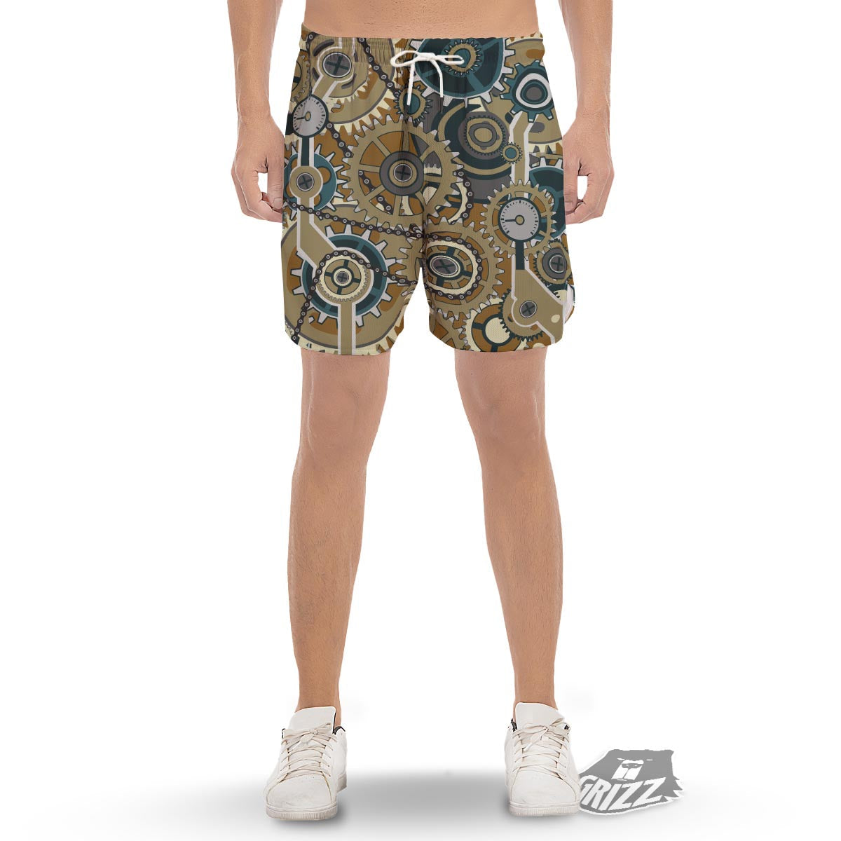 Cogwheels Steampunk Print Men's Gym Shorts-grizzshop
