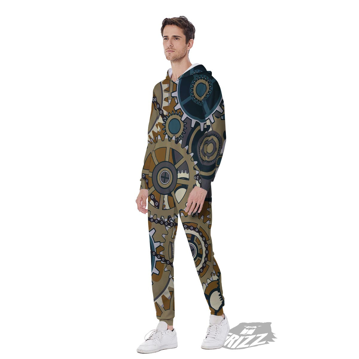 Cogwheels Steampunk Print Men's Jumpsuit-grizzshop