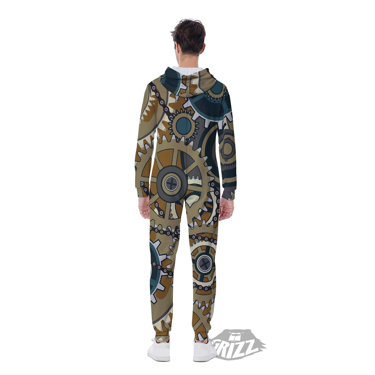 Cogwheels Steampunk Print Men's Jumpsuit-grizzshop