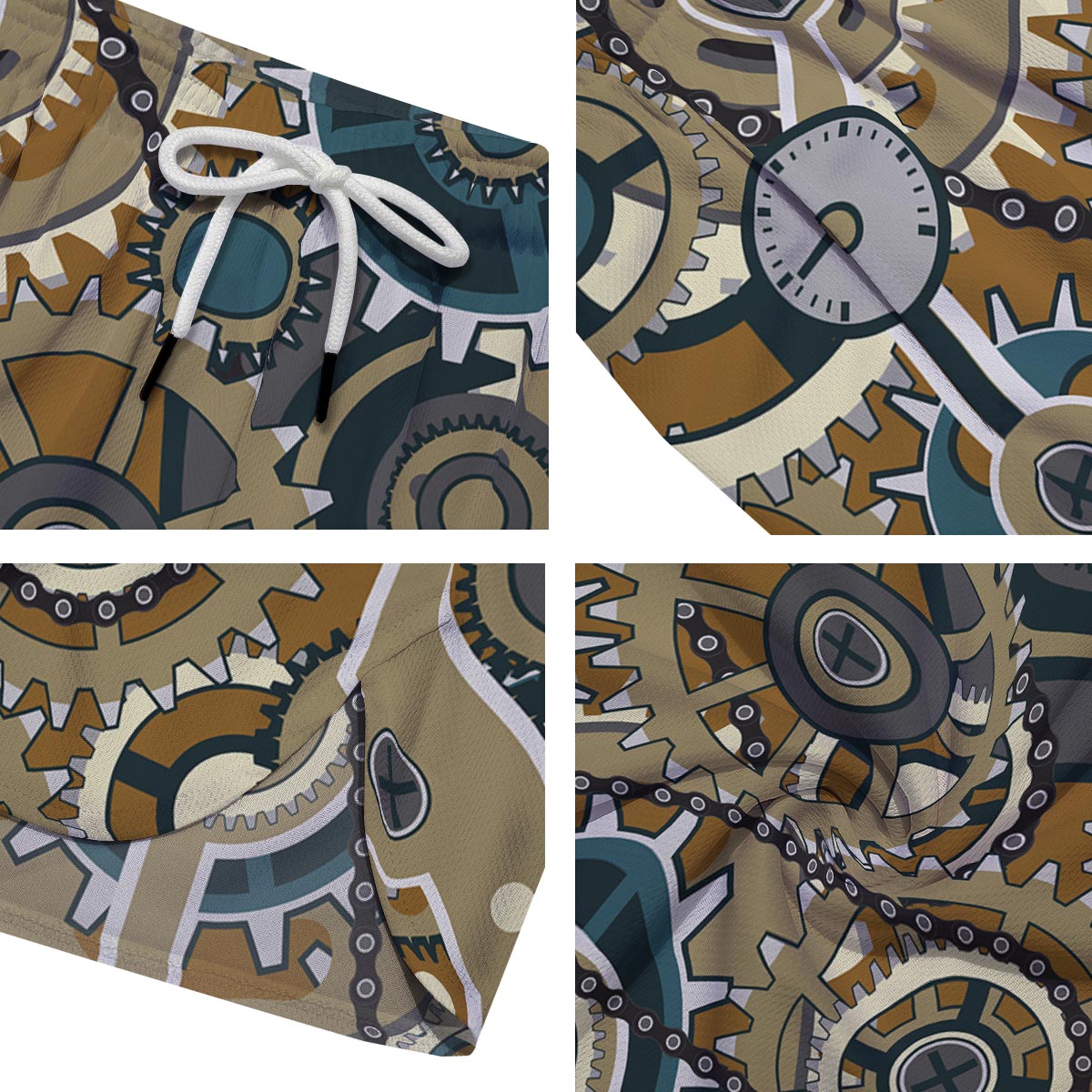 Cogwheels Steampunk Print Men's Running Shorts-grizzshop