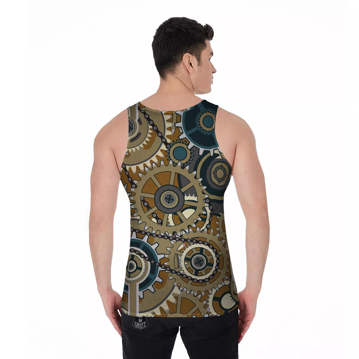Cogwheels Steampunk Print Men's Tank Top-grizzshop