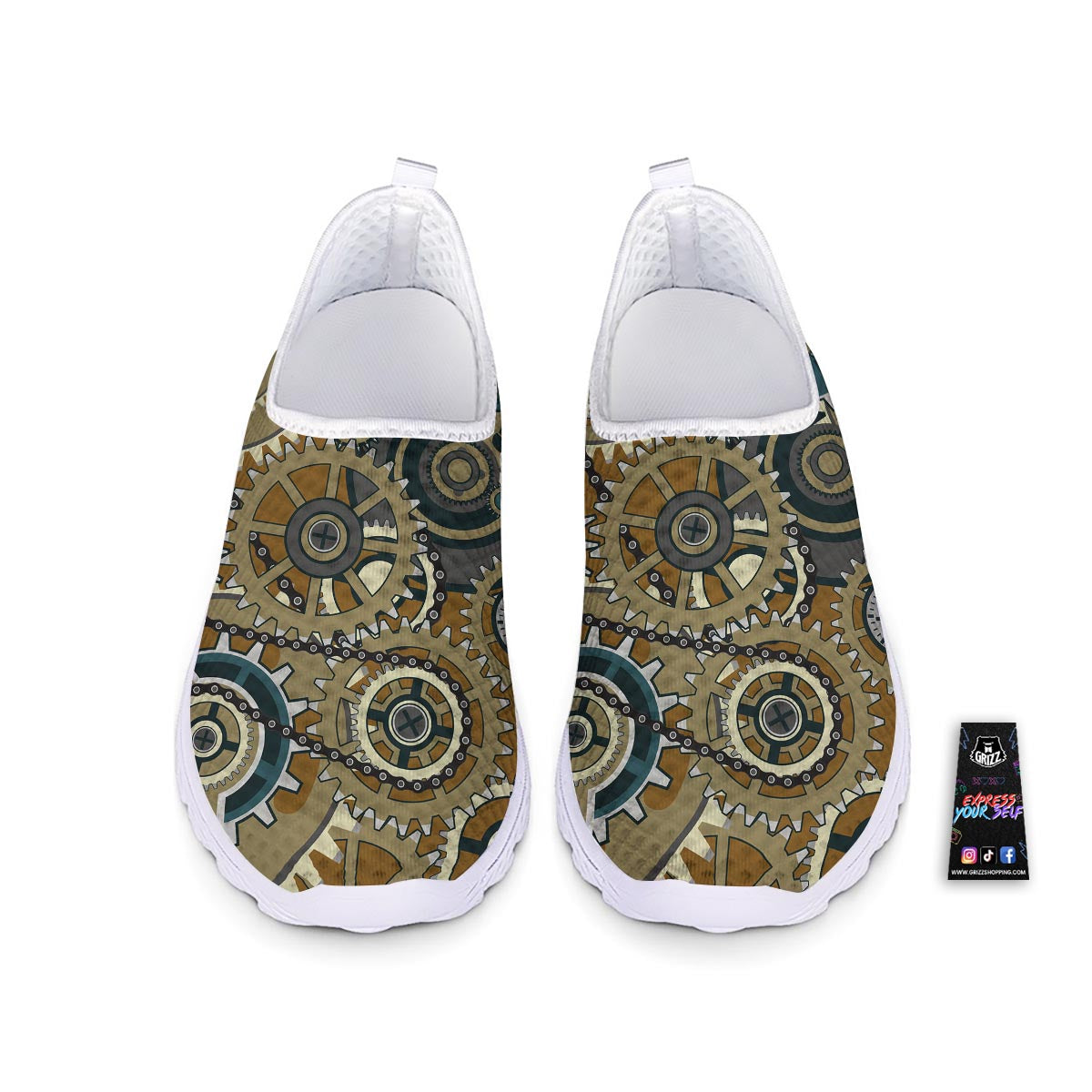 Cogwheels Steampunk Print Nurse Shoes-grizzshop
