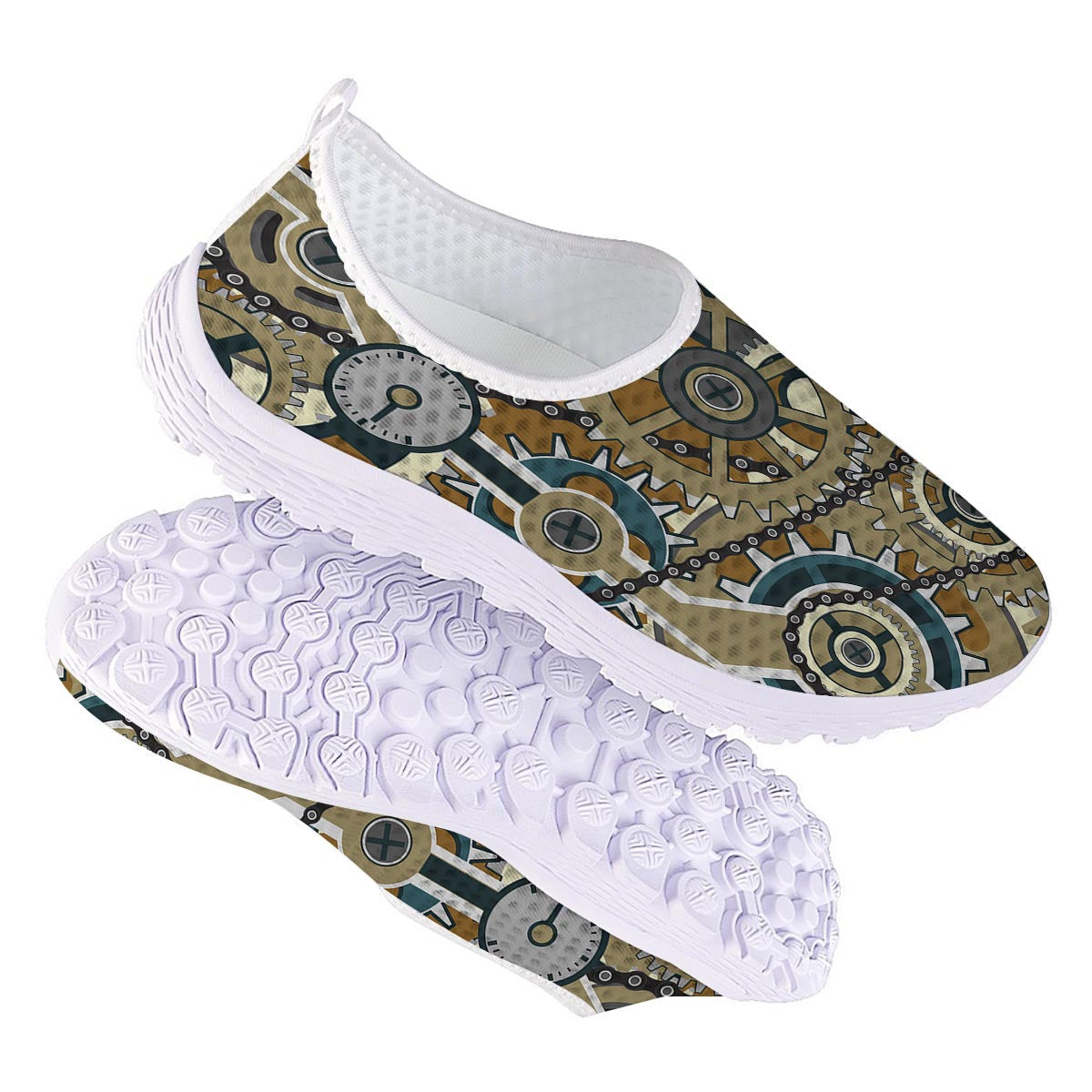 Cogwheels Steampunk Print Nurse Shoes-grizzshop