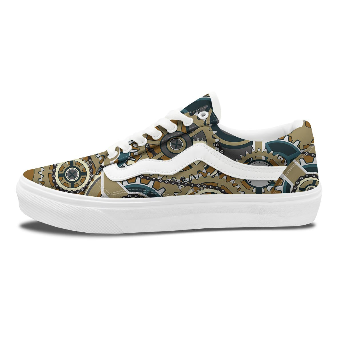 Cogwheels Steampunk Print Skate Shoes-grizzshop