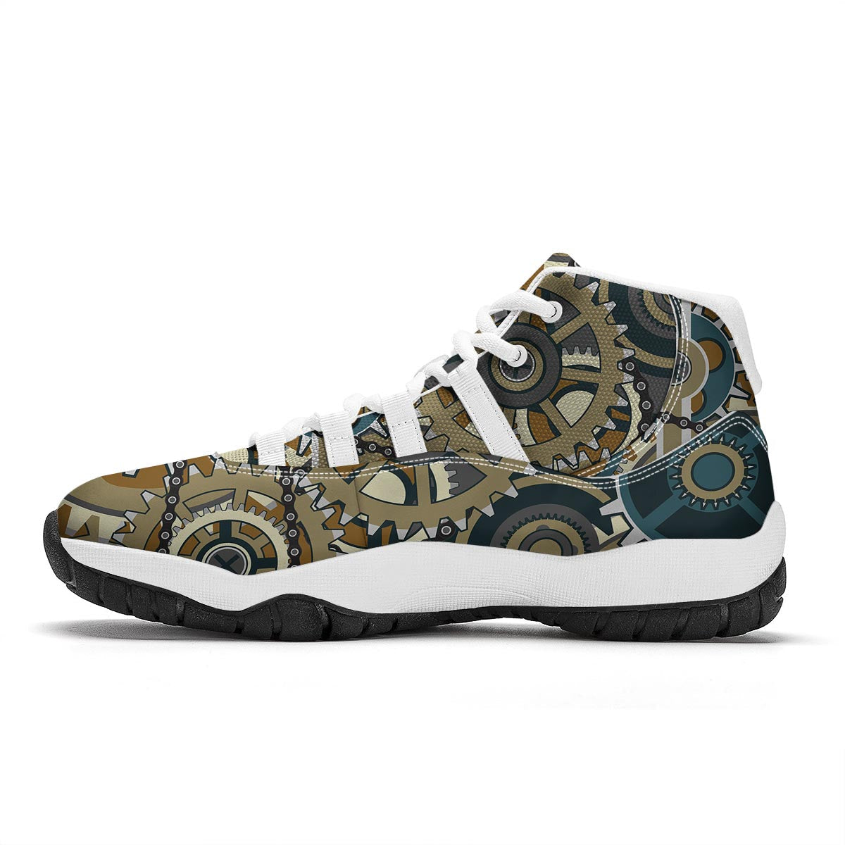 Cogwheels Steampunk Print White Bball Shoes-grizzshop