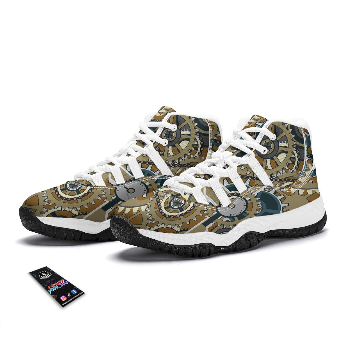Cogwheels Steampunk Print White Bball Shoes-grizzshop