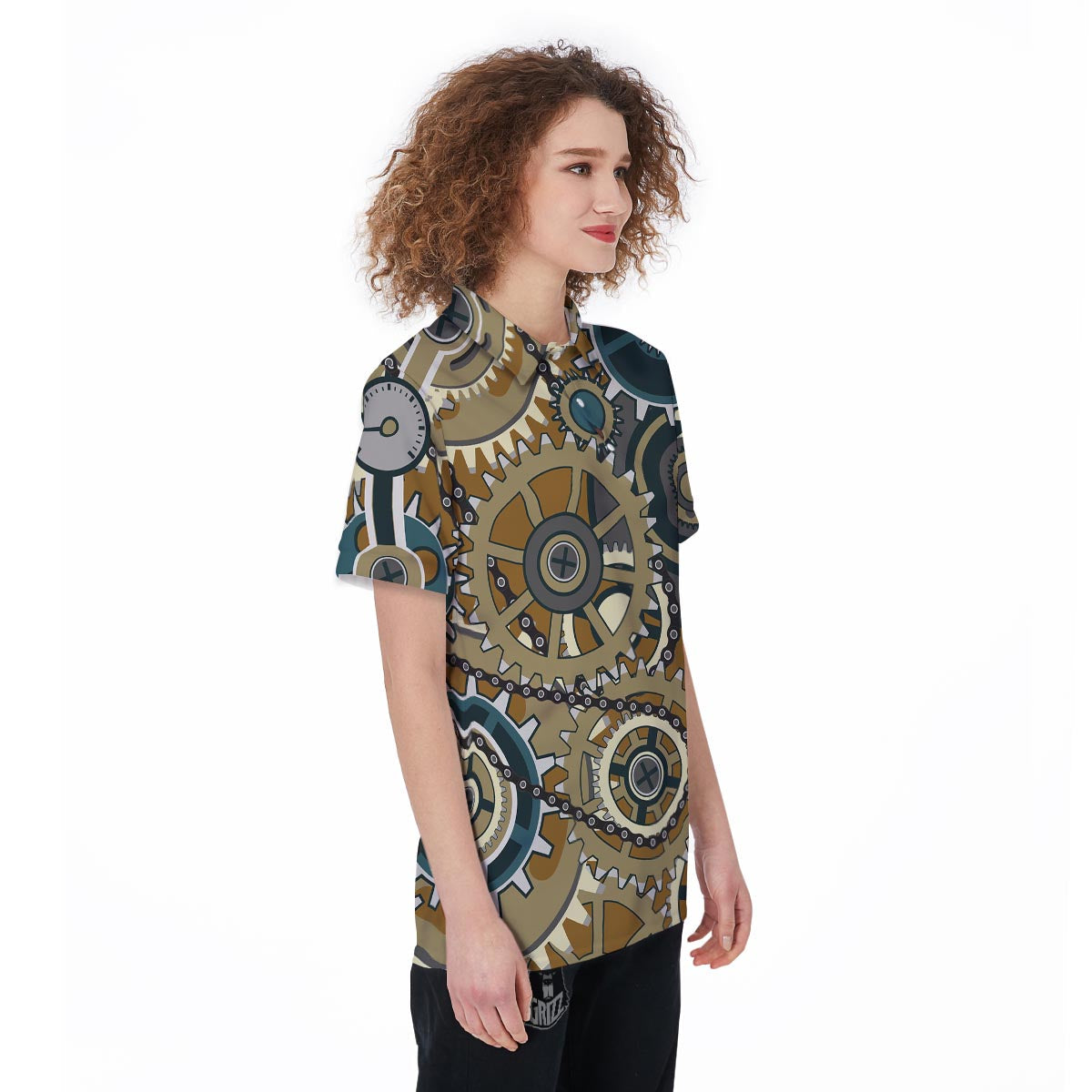 Cogwheels Steampunk Print Women's Golf Shirts-grizzshop