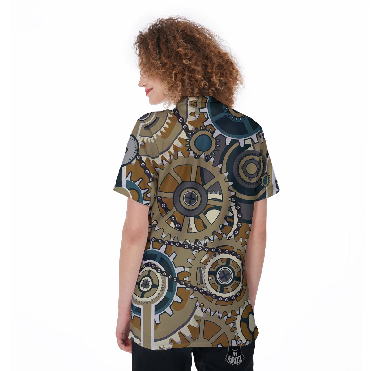 Cogwheels Steampunk Print Women's Golf Shirts-grizzshop