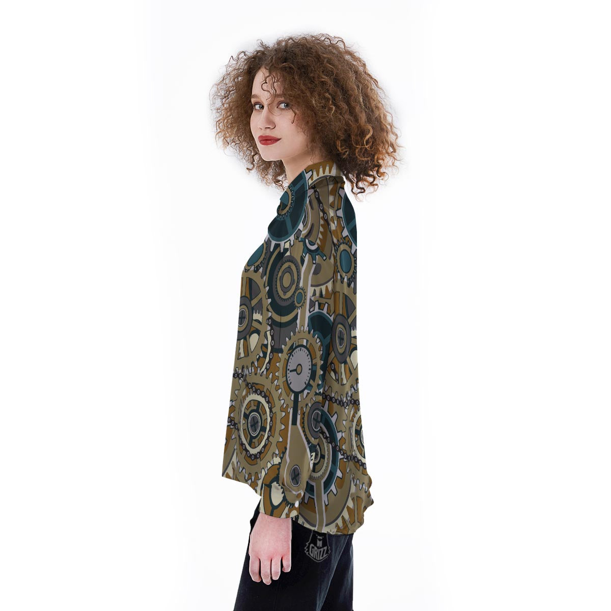 Cogwheels Steampunk Print Women's Long Sleeve Shirts-grizzshop