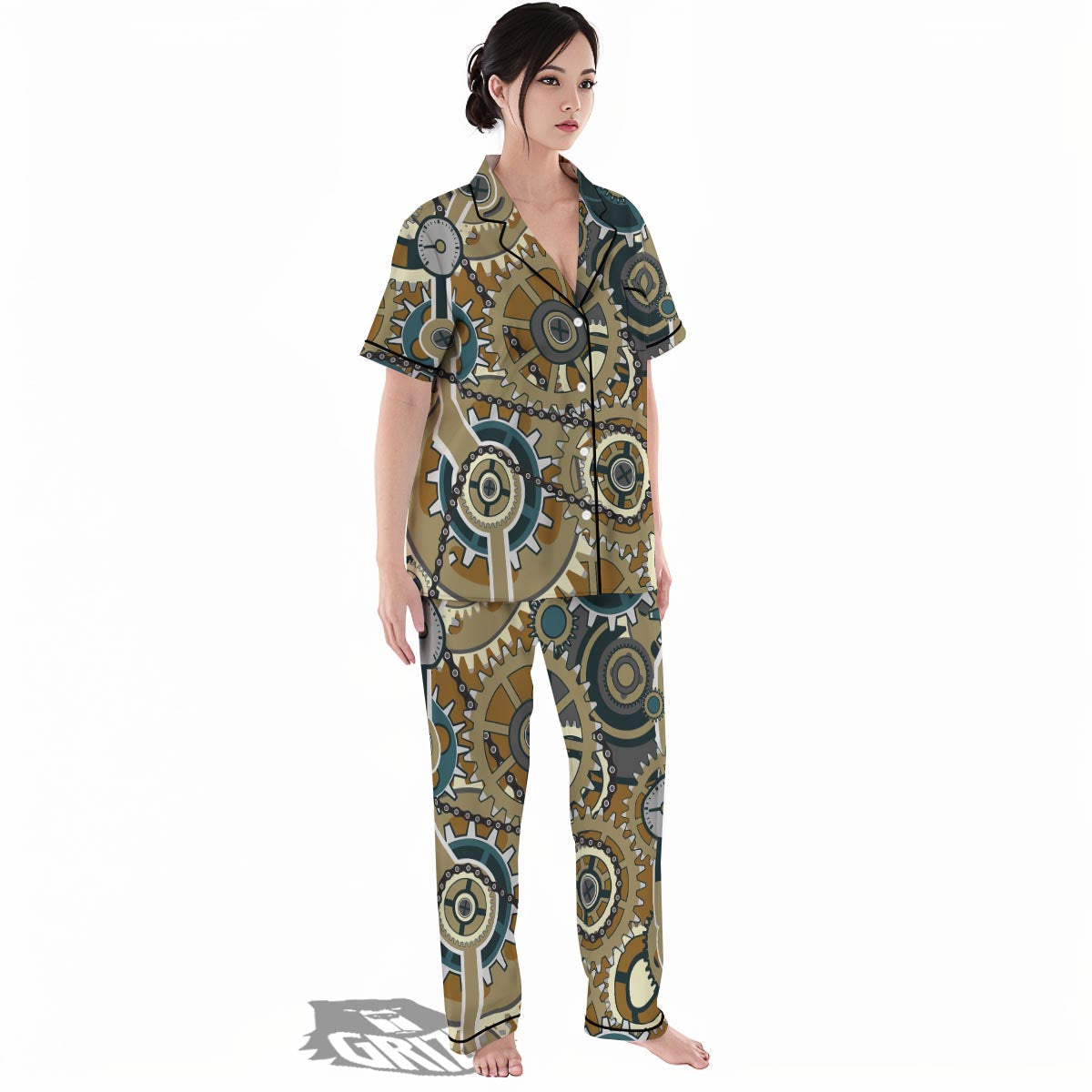 Cogwheels Steampunk Print Women's Pajamas Set-grizzshop