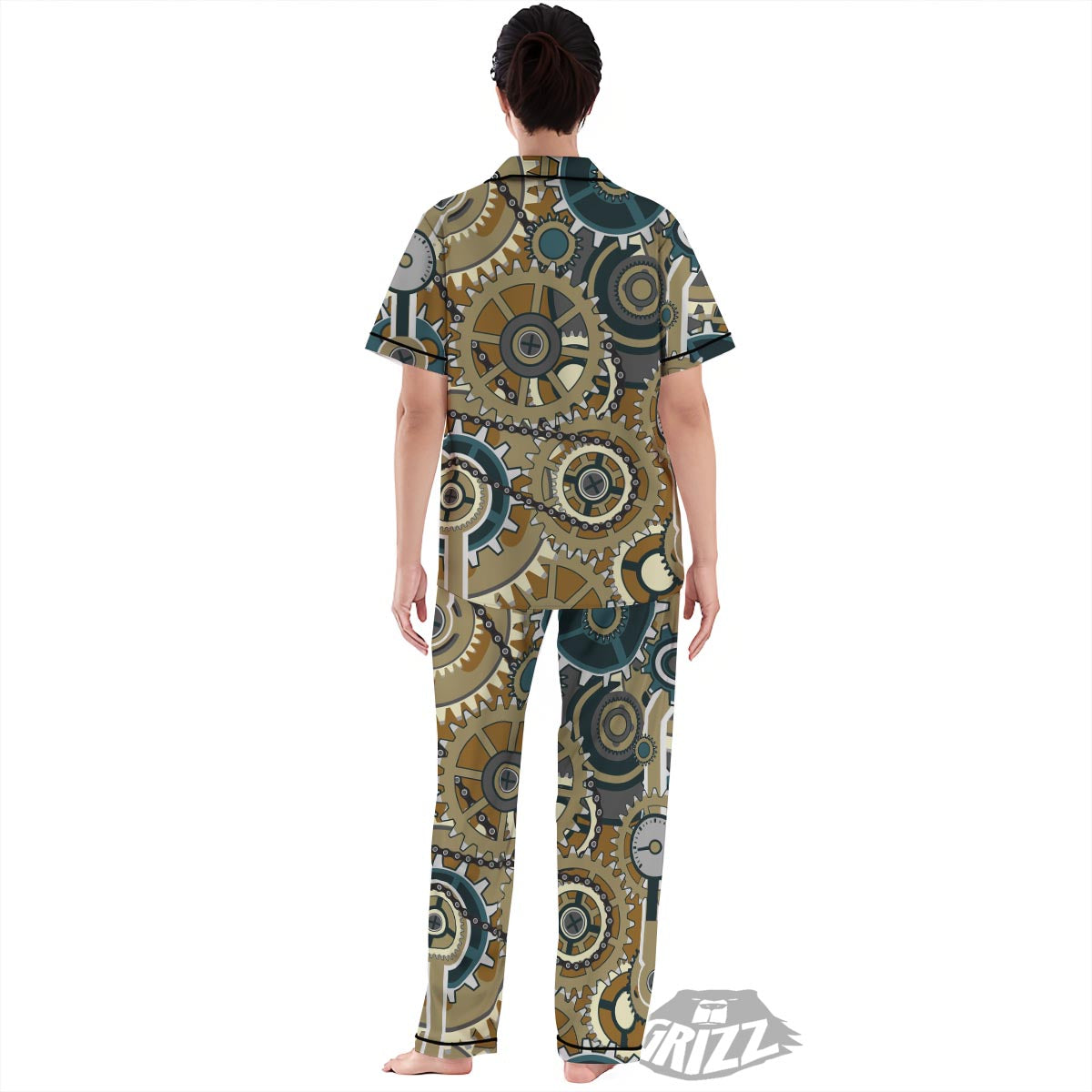 Cogwheels Steampunk Print Women's Pajamas Set-grizzshop