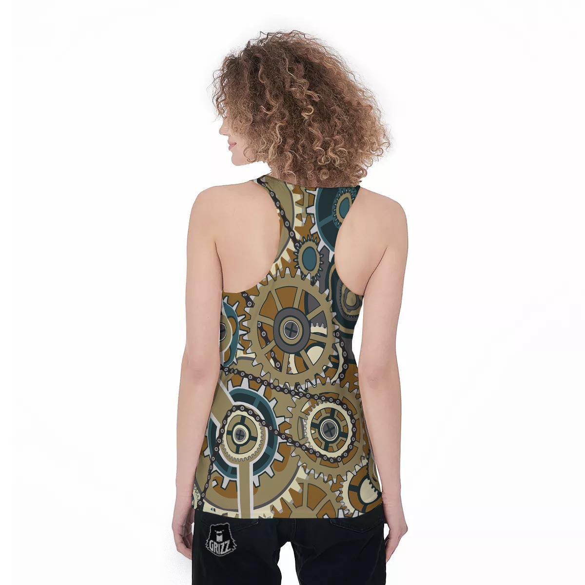 Cogwheels Steampunk Print Women's Racerback Tank Top-grizzshop