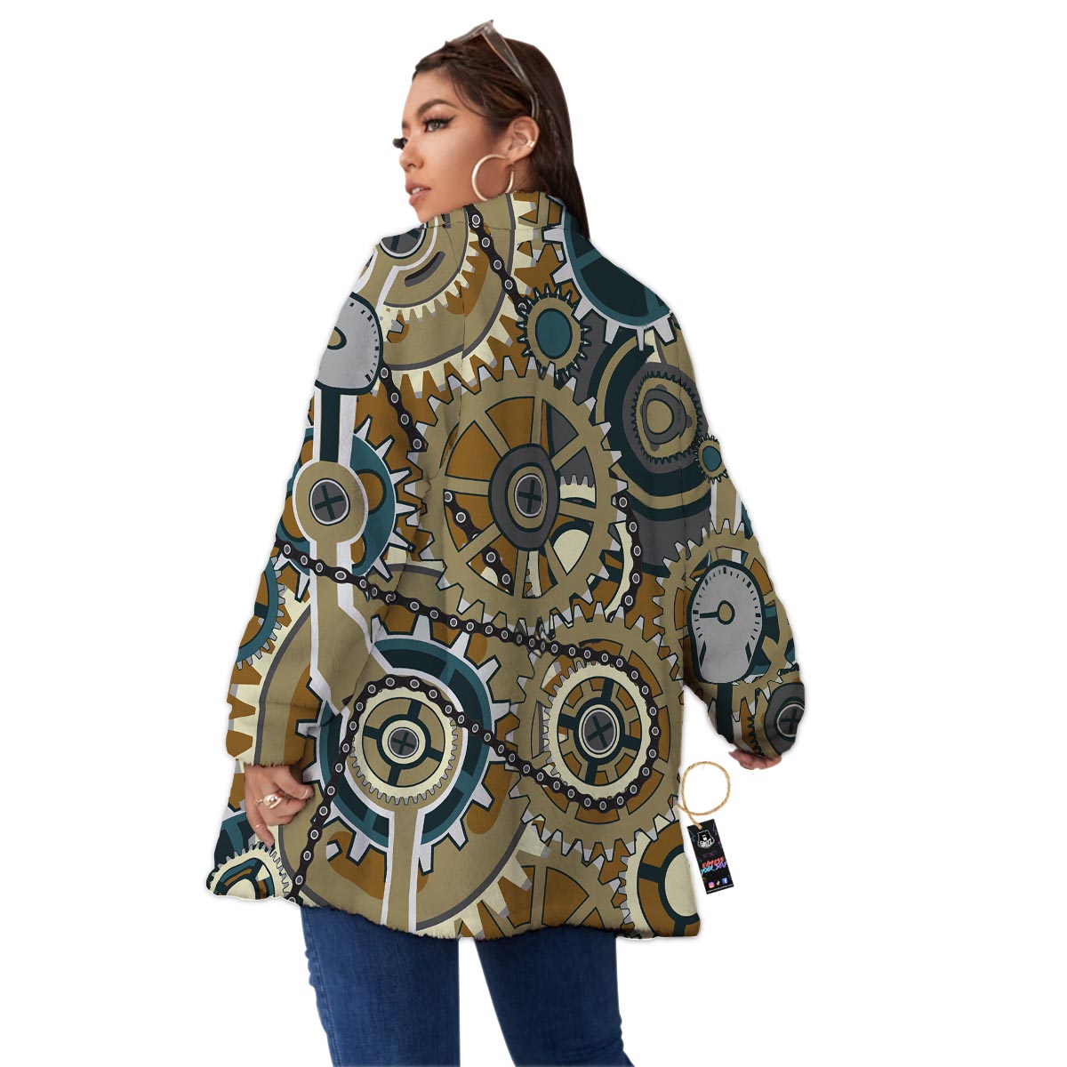 Cogwheels Steampunk Print Women's Sherpa Jacket-grizzshop