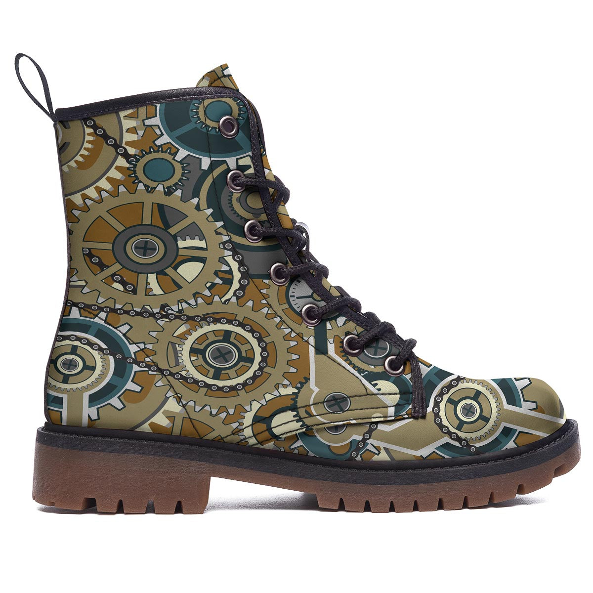 Cogwheels Steampunk Print Work Boots-grizzshop