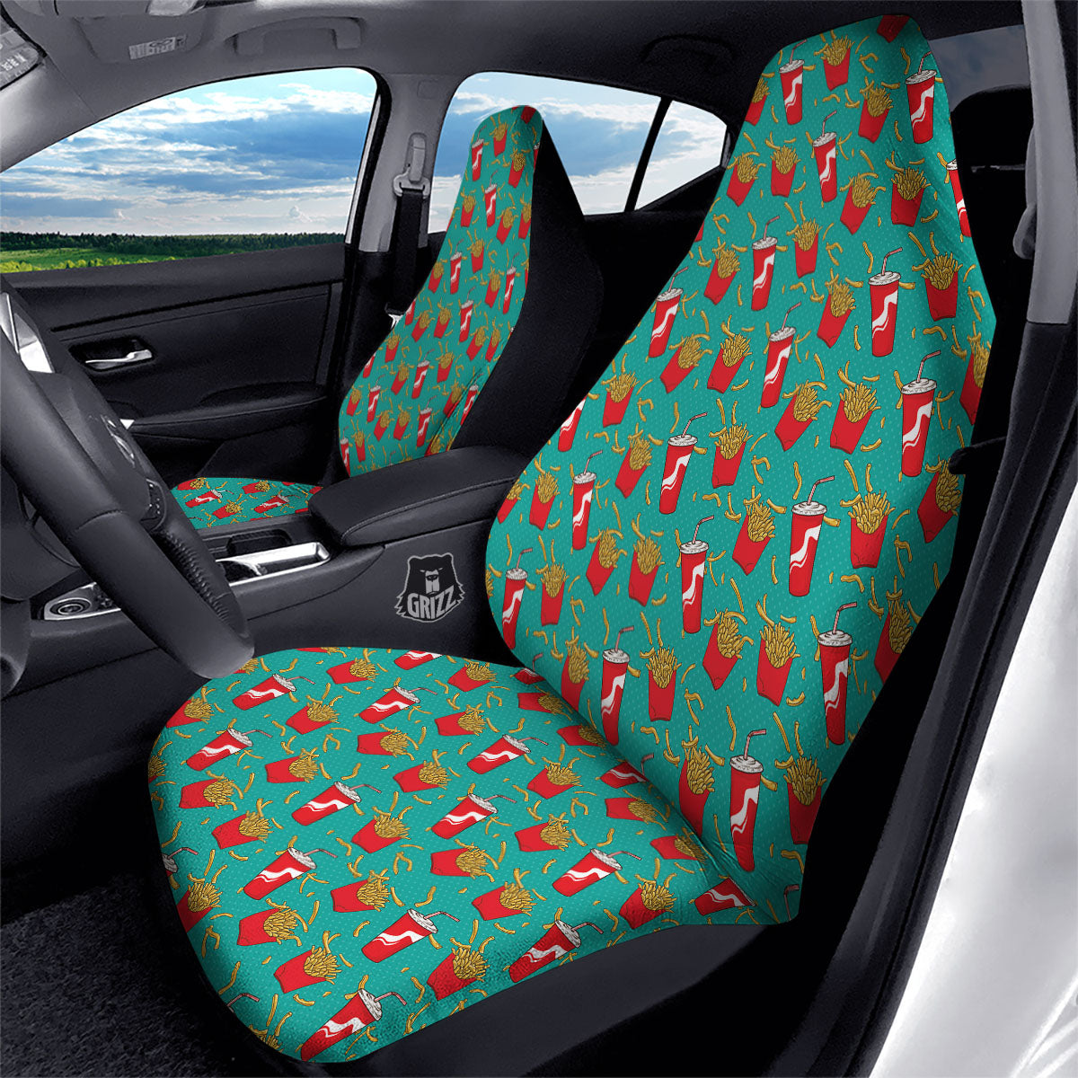 Cola And French Fries Print Pattern Car Seat Covers-grizzshop