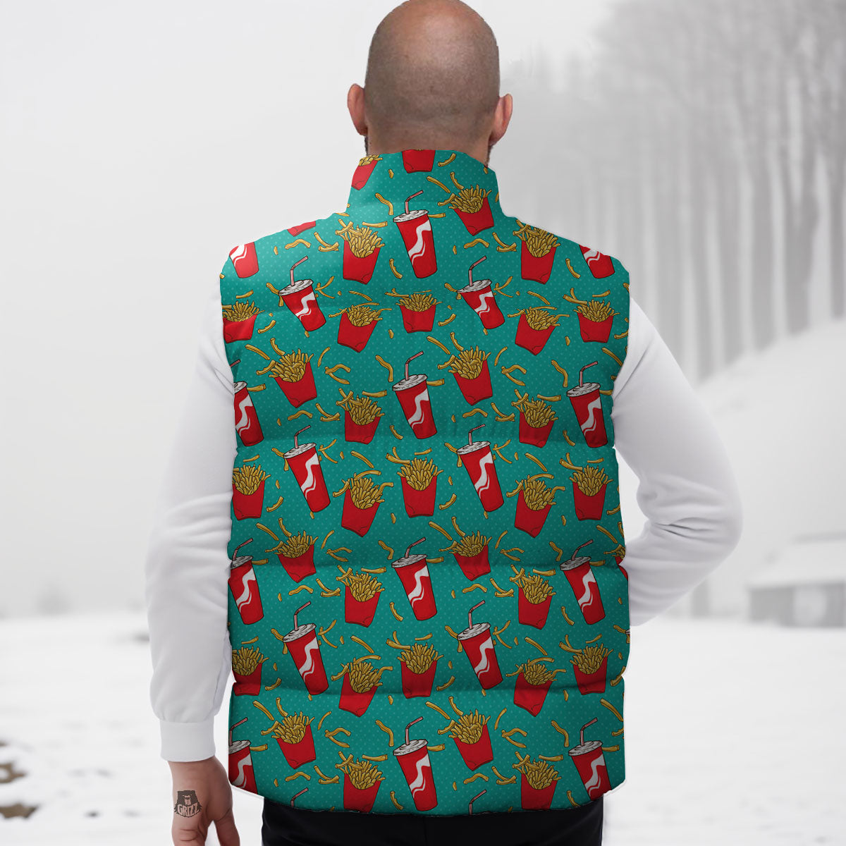 Cola And French Fries Print Pattern Down Vest