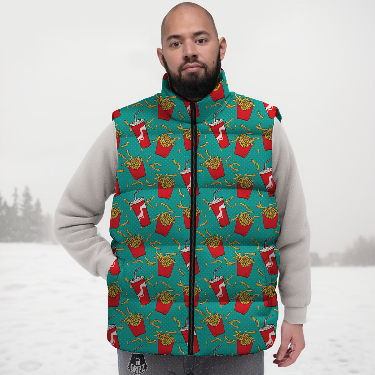 Cola And French Fries Print Pattern Down Vest