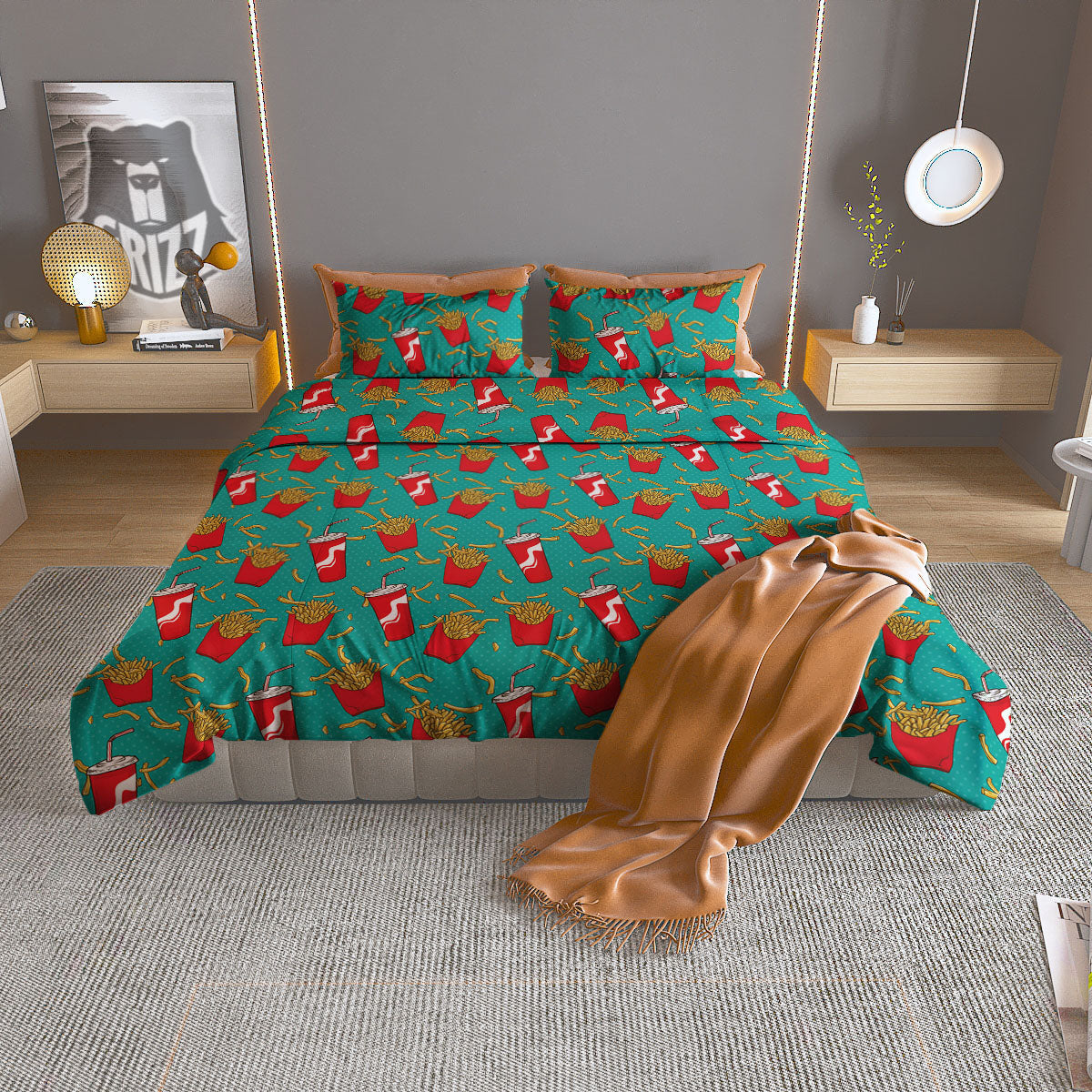 Cola And French Fries Print Pattern Duvet Cover Bedding Set