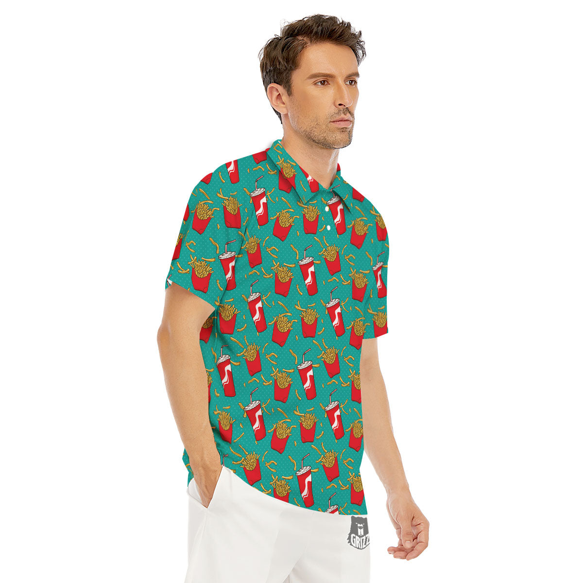 Cola And French Fries Print Pattern Men's Golf Shirts-grizzshop