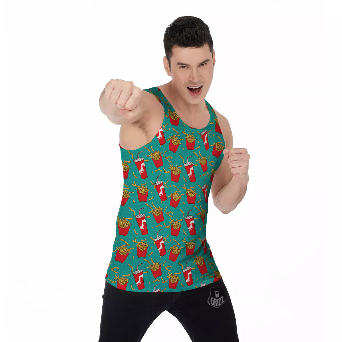 Cola And French Fries Print Pattern Men's Tank Top-grizzshop