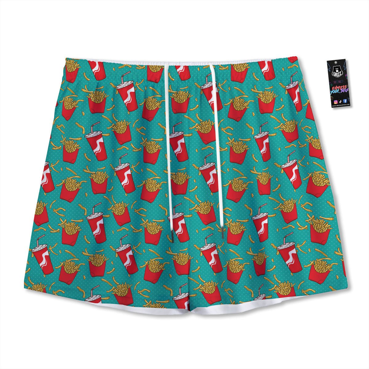 Cola And French Fries Print Pattern Mesh Shorts