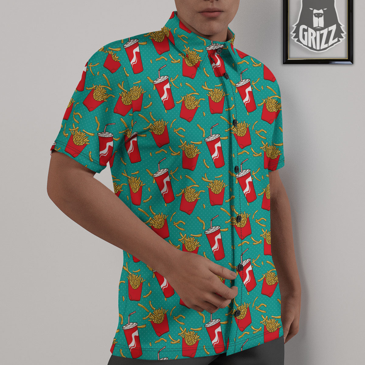 Cola And French Fries Print Pattern Untucked Shirts-grizzshop