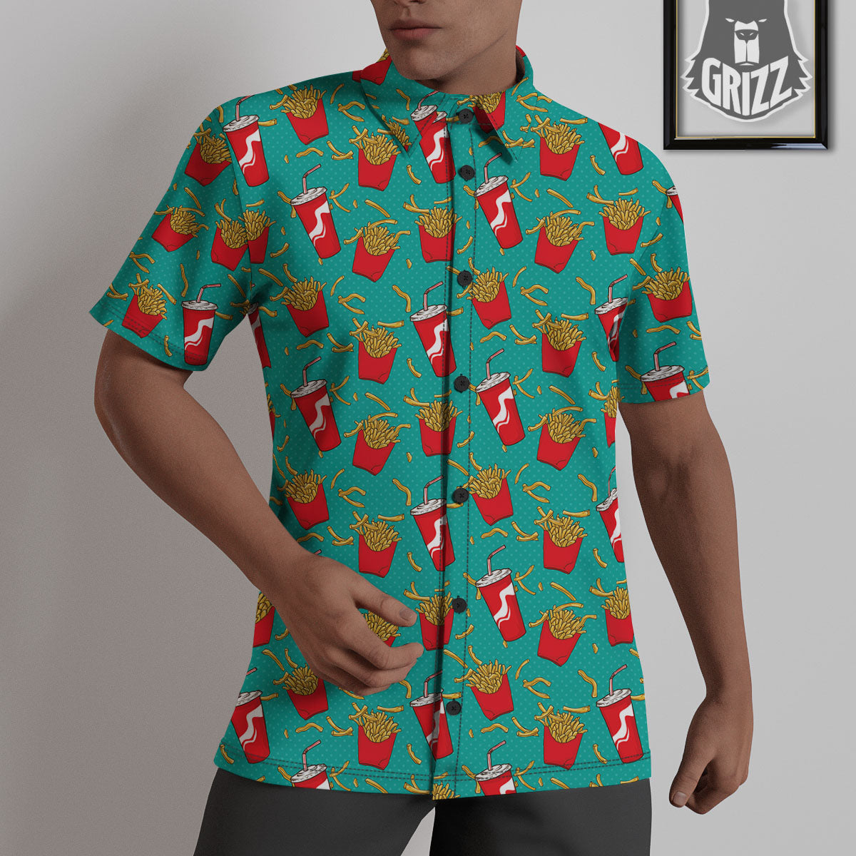 Cola And French Fries Print Pattern Untucked Shirts-grizzshop