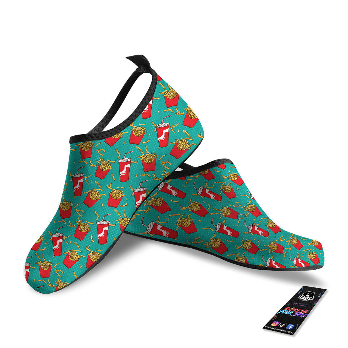 Cola And French Fries Print Pattern Water Shoes-grizzshop