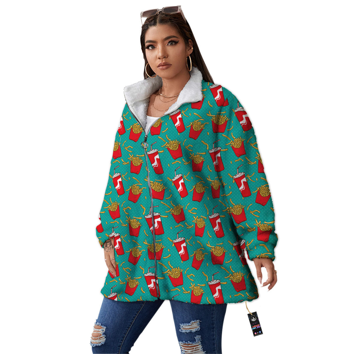 Cola And French Fries Print Pattern Women's Sherpa Jacket-grizzshop