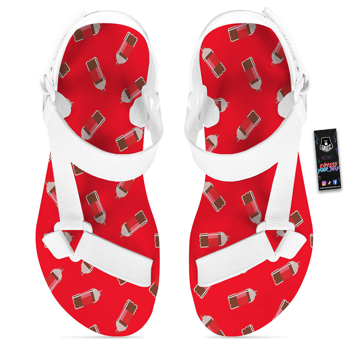 Cola Bottle Print Pattern White Open Toe Sandals-grizzshop