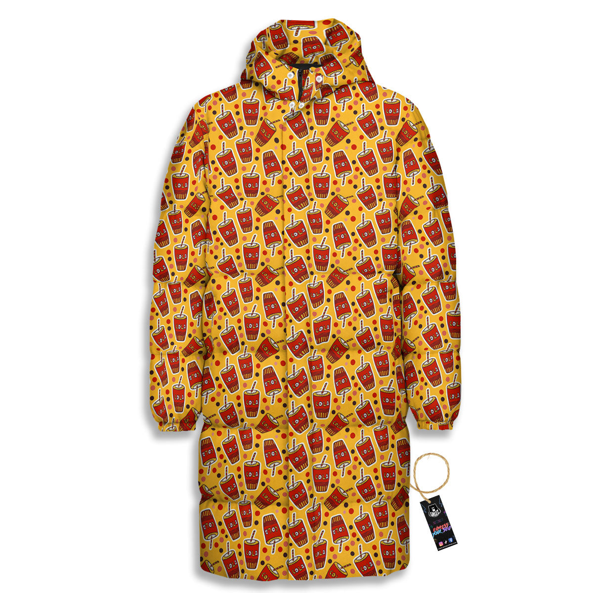 Cola Glass Print Pattern Long Down Jacket-grizzshop