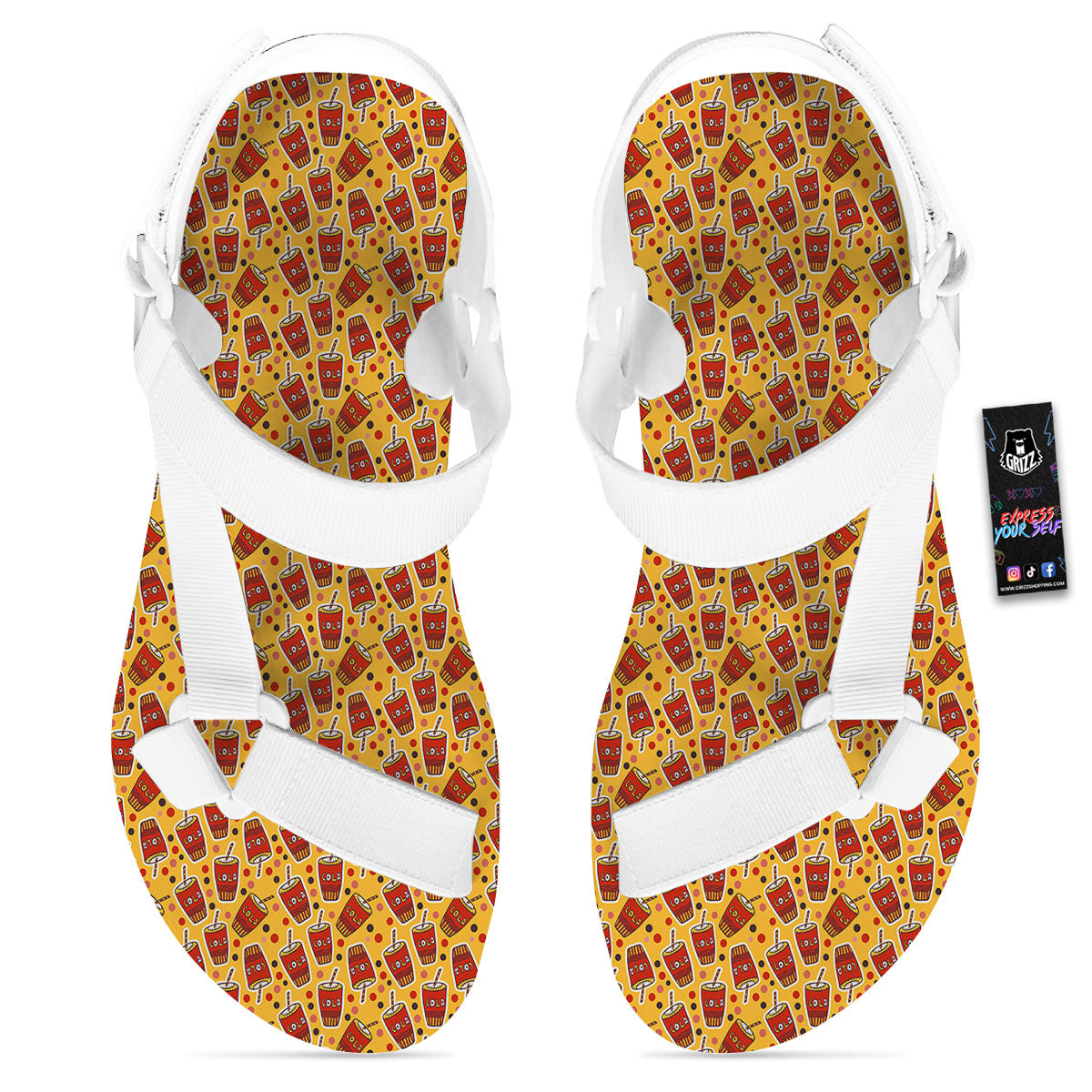 Cola Glass Print Pattern White Open Toe Sandals-grizzshop