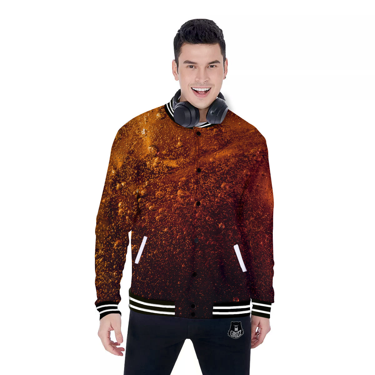 Cola Print Baseball Jacket-grizzshop