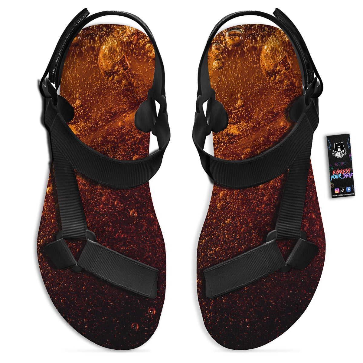 Cola Print Black Open Toe Sandals-grizzshop