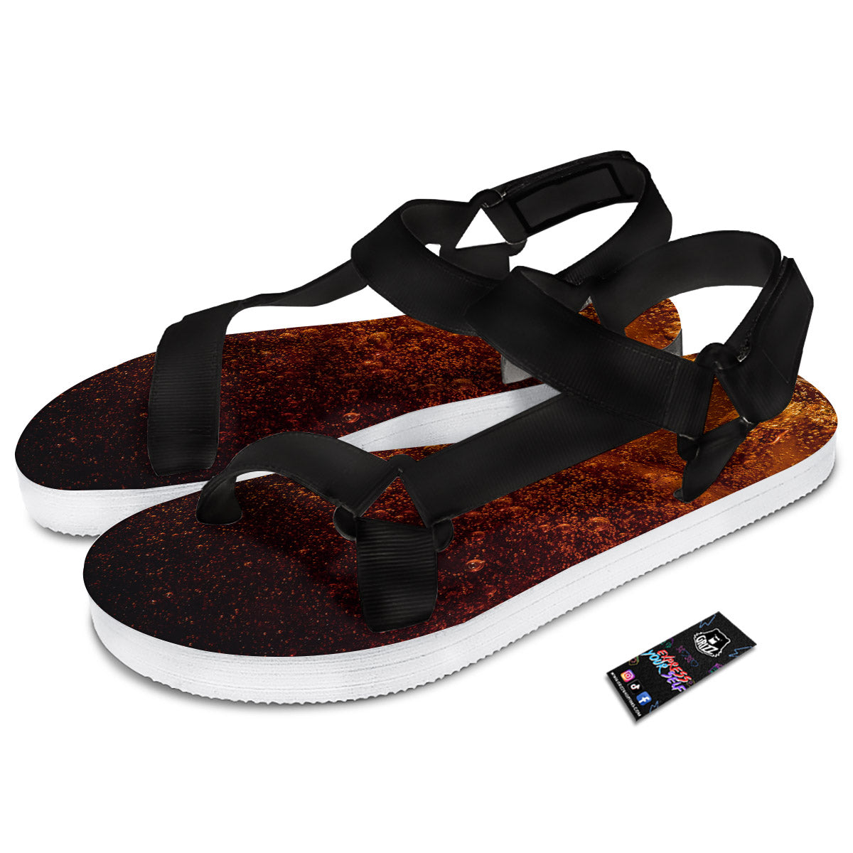 Cola Print Black Open Toe Sandals-grizzshop