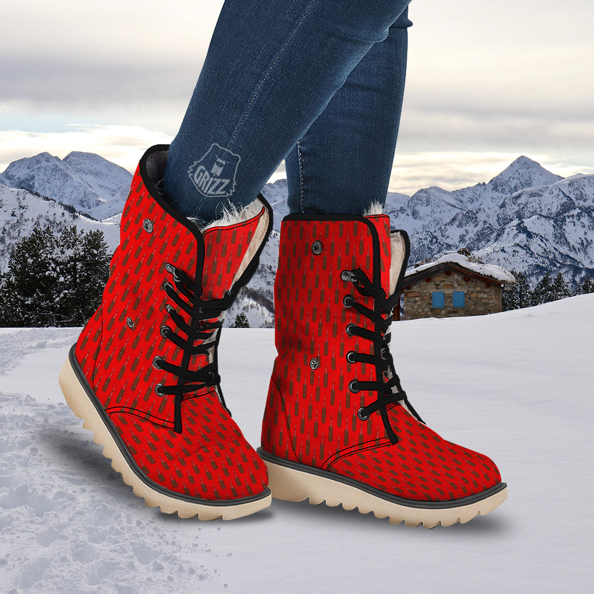 Cola Print Pattern Snow Boots-grizzshop