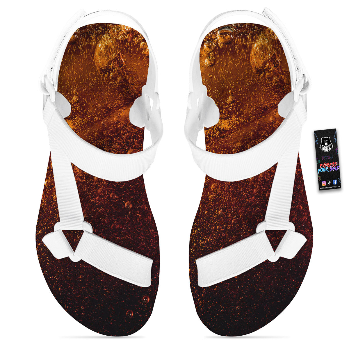 Cola Print White Open Toe Sandals-grizzshop