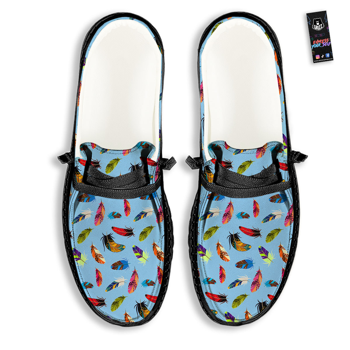 Colored Feathers Print Pattern Black Loafers-grizzshop