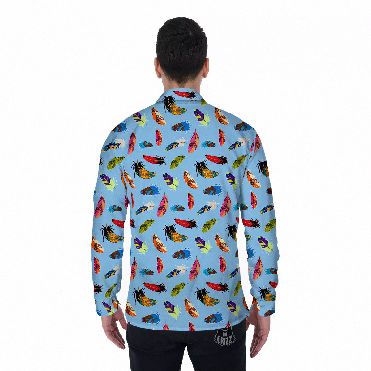 Colored Feathers Print Pattern Men's Long Sleeve Shirts-grizzshop