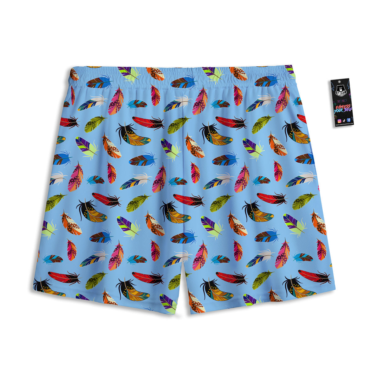Colored Feathers Print Pattern Mesh Shorts-grizzshop